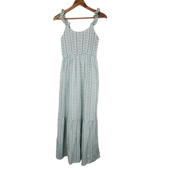 Jessica Simpson White Green Eyelet Ruffle Strap Tiered Maxi Dress Womens Small - Picture 1 of 9